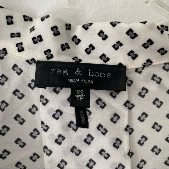 Rag & Bone Reed Button Up White Black Print Top Shirt Oversized Fit size XS - Picture 8 of 8